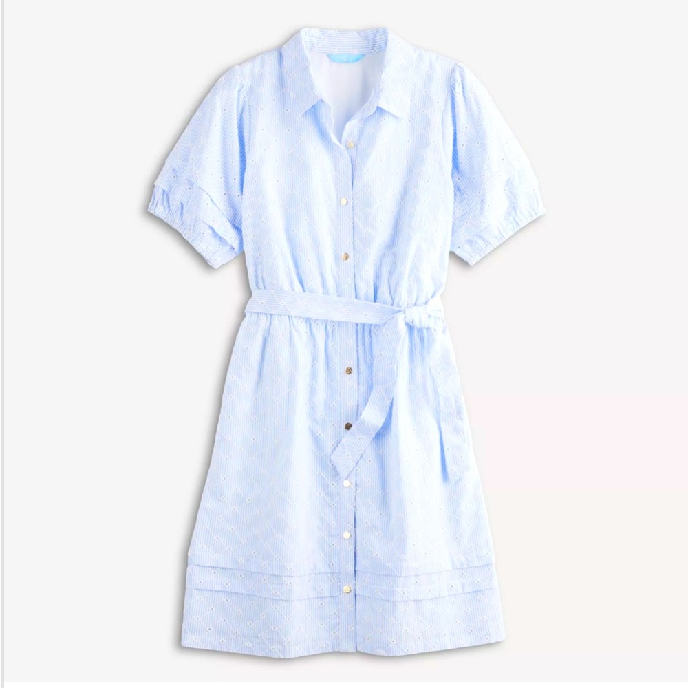NWT Draper James RSVP puff sleeve blue eyelet shirt dress sz Small - Picture 2 of 15